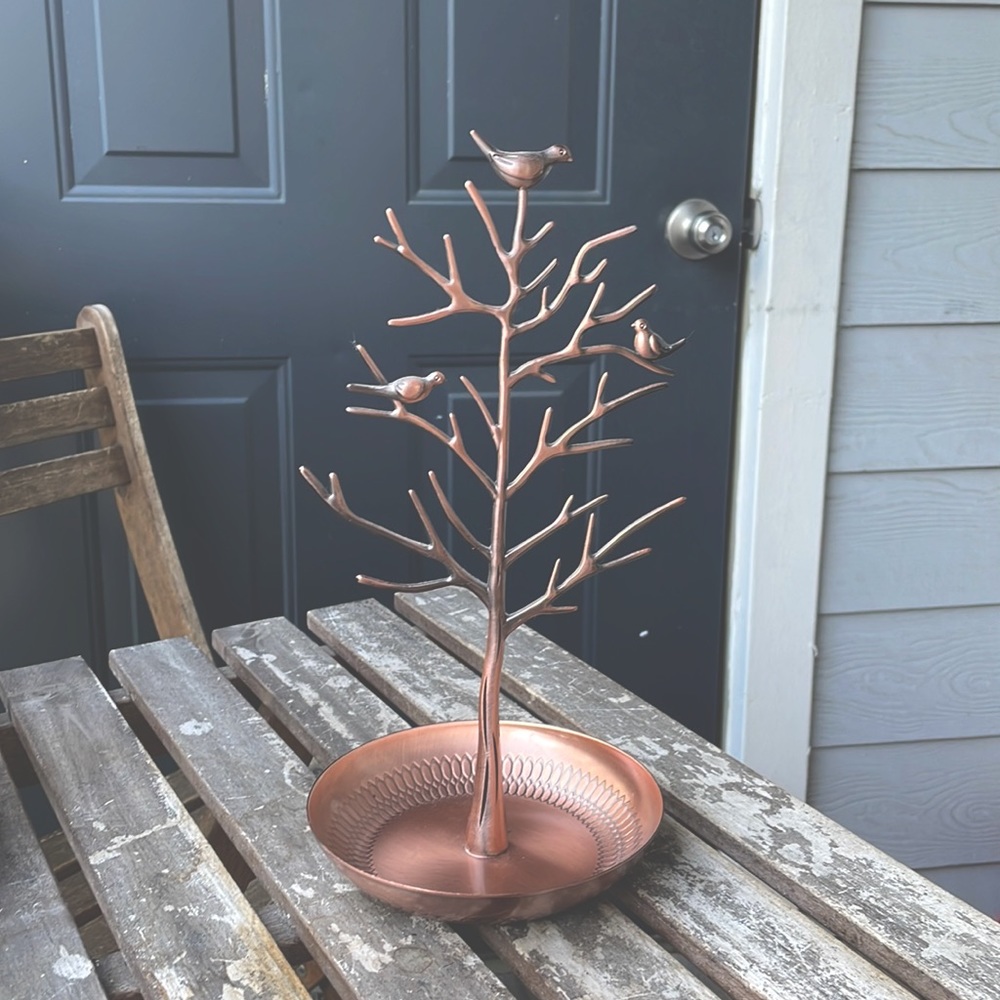 Copper Bird Tree Jewelry Holder Display